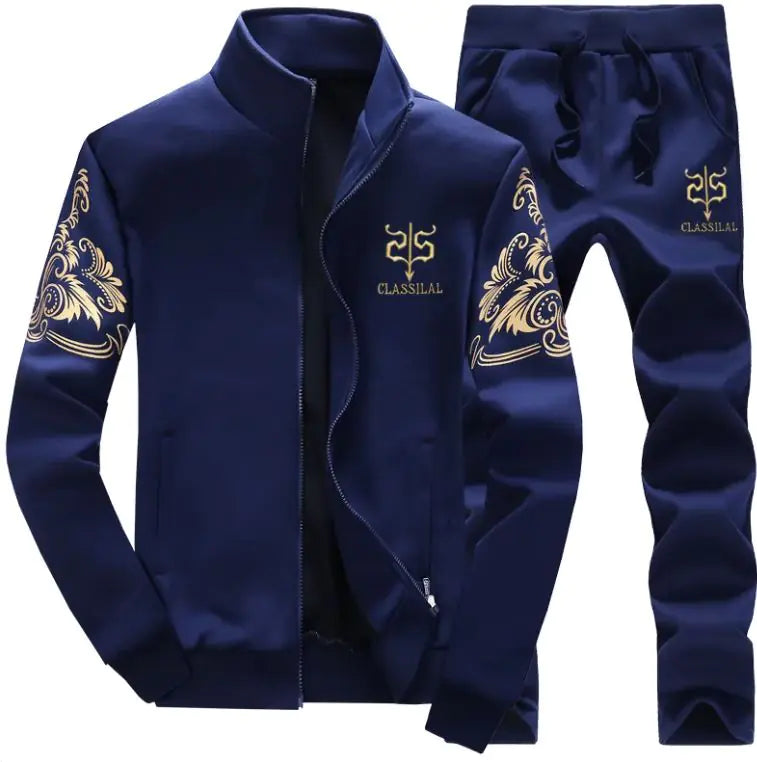 Men's sportswear set, casual cardigan jacket, thick warm outdoor sports shirt, pants, two-piece set