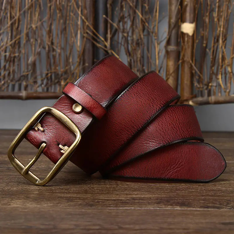 3.8CM Vintage Style Genuine Leather Belt for Men