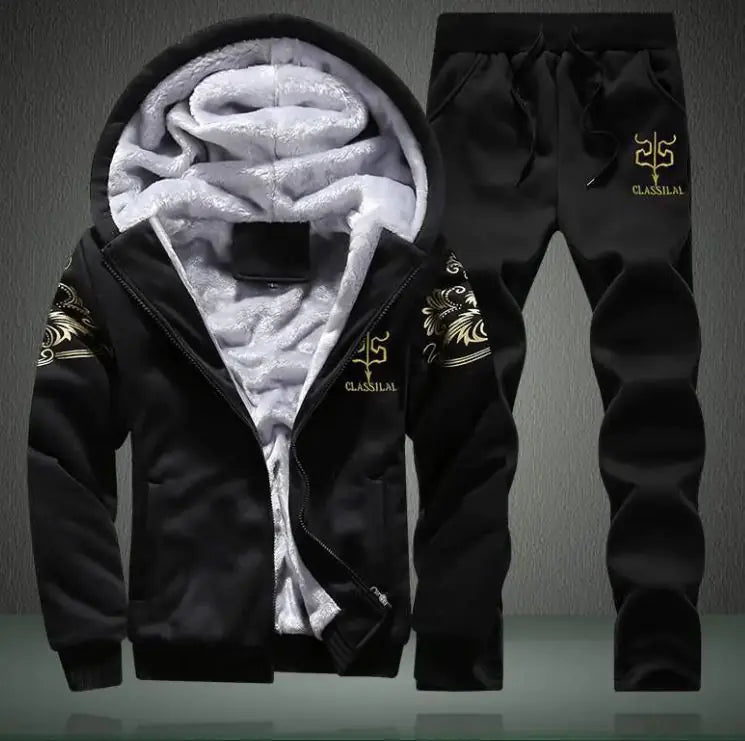 Men's sportswear set, casual cardigan jacket, thick warm outdoor sports shirt, pants, two-piece set