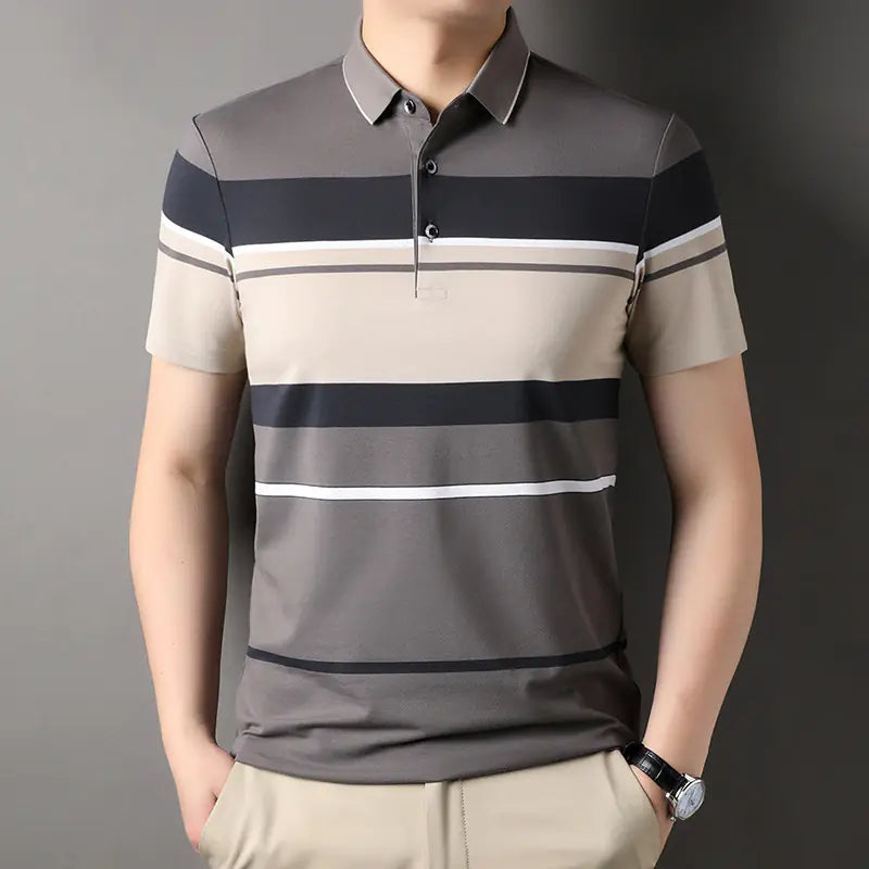 Striped Short Sleeve Polo Shirt for Men