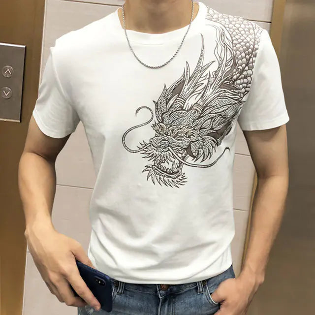 Dragon Rhinestone Short Sleeve T-Shirt for Men
