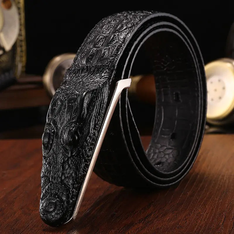 Crocodile Pattern Leather Belt for Men - Casual Design
