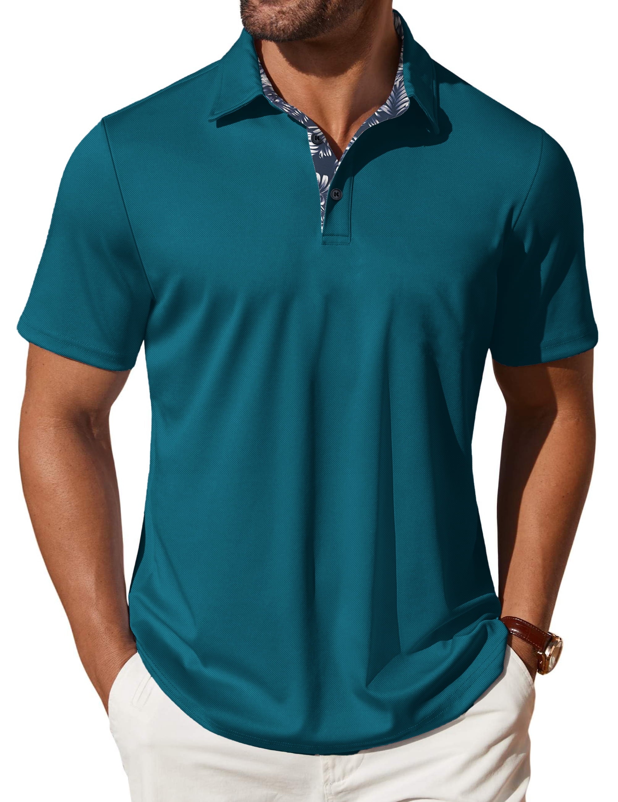 Polo Shirts for Men Short Sleeve Dry Fit Shirts Printed Collar Casual Golf Polo Shirts