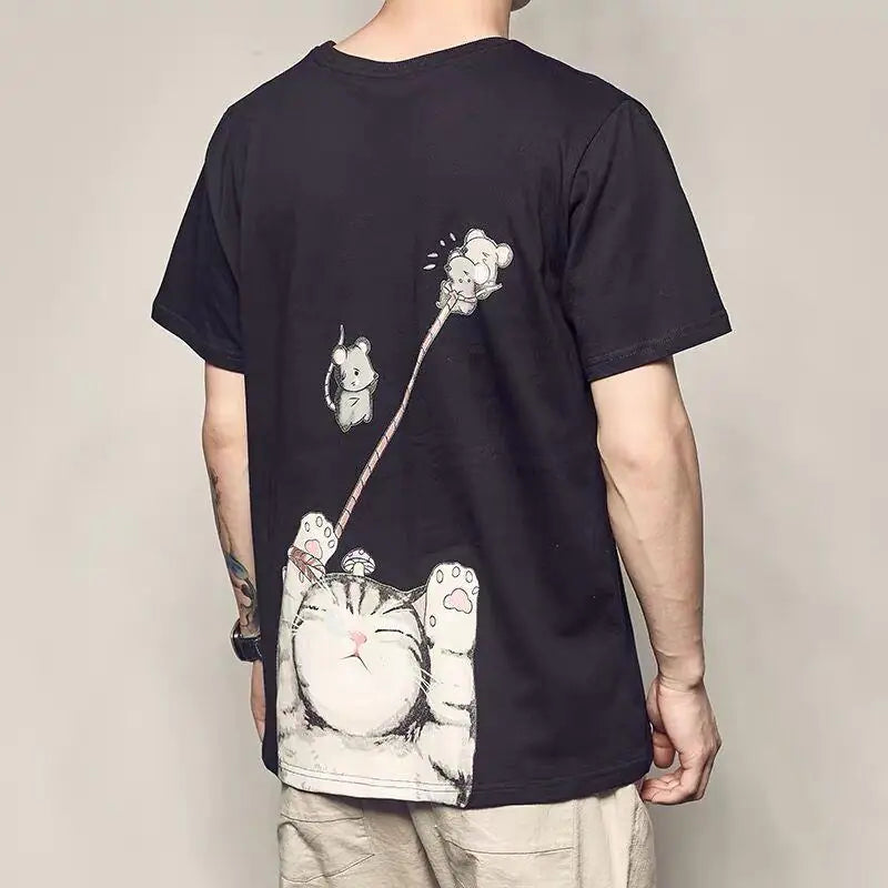 Anime Print Short Sleeve T-Shirt for Men (Casual Style)