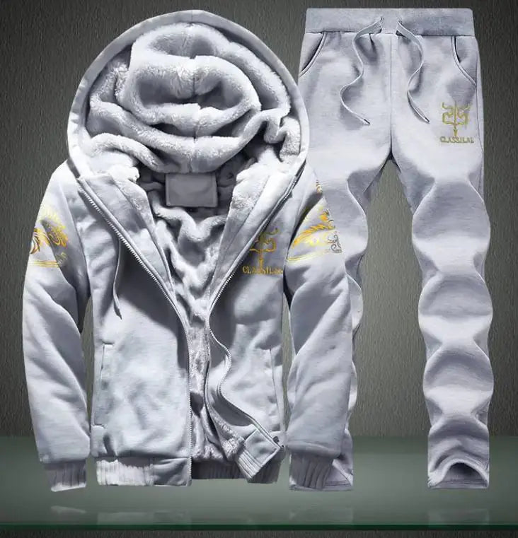 Men's sportswear set, casual cardigan jacket, thick warm outdoor sports shirt, pants, two-piece set