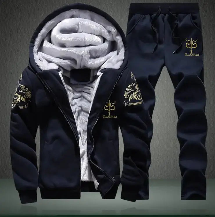 Men's sportswear set, casual cardigan jacket, thick warm outdoor sports shirt, pants, two-piece set