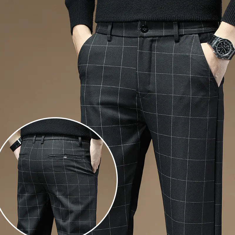 Slim Fit Plaid British Suit Pants for Men