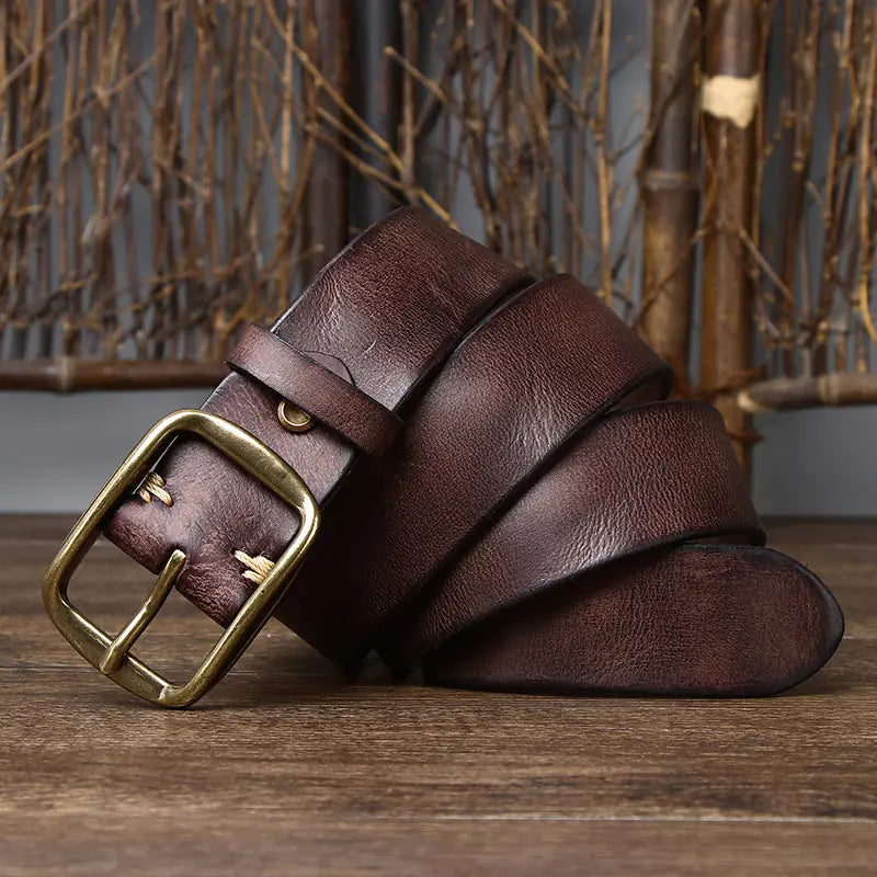 3.8CM Vintage Style Genuine Leather Belt for Men
