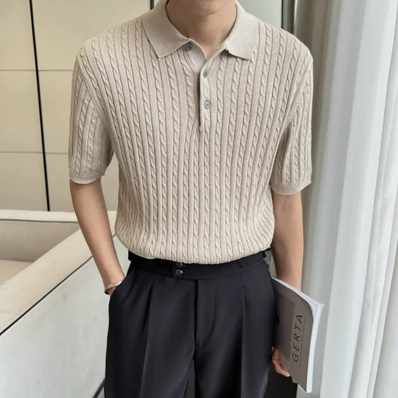 Korean Style Casual Knit Polo Shirt for Men