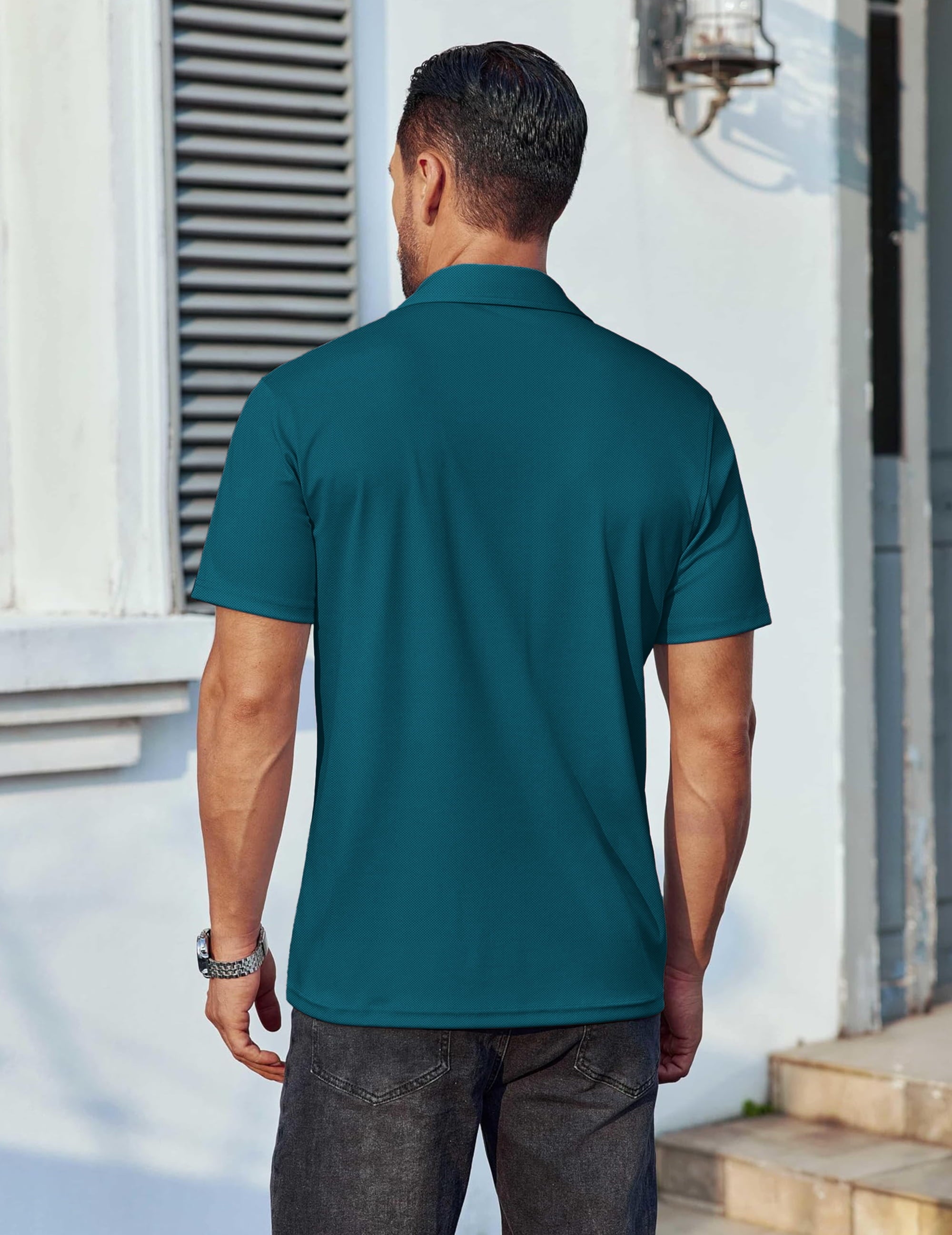 Polo Shirts for Men Short Sleeve Dry Fit Shirts Printed Collar Casual Golf Polo Shirts