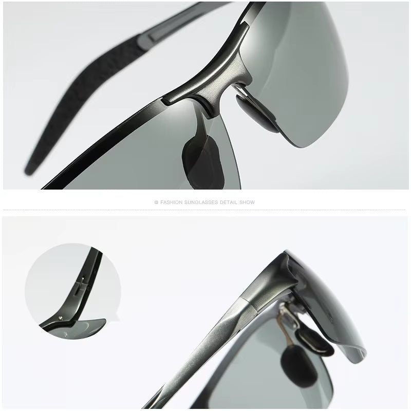 Aluminum Rimless Photochromic Sunglasses Men Polarized Day Night Driving Glasses Chameleon Discolor Lens Eyeglass Gafas