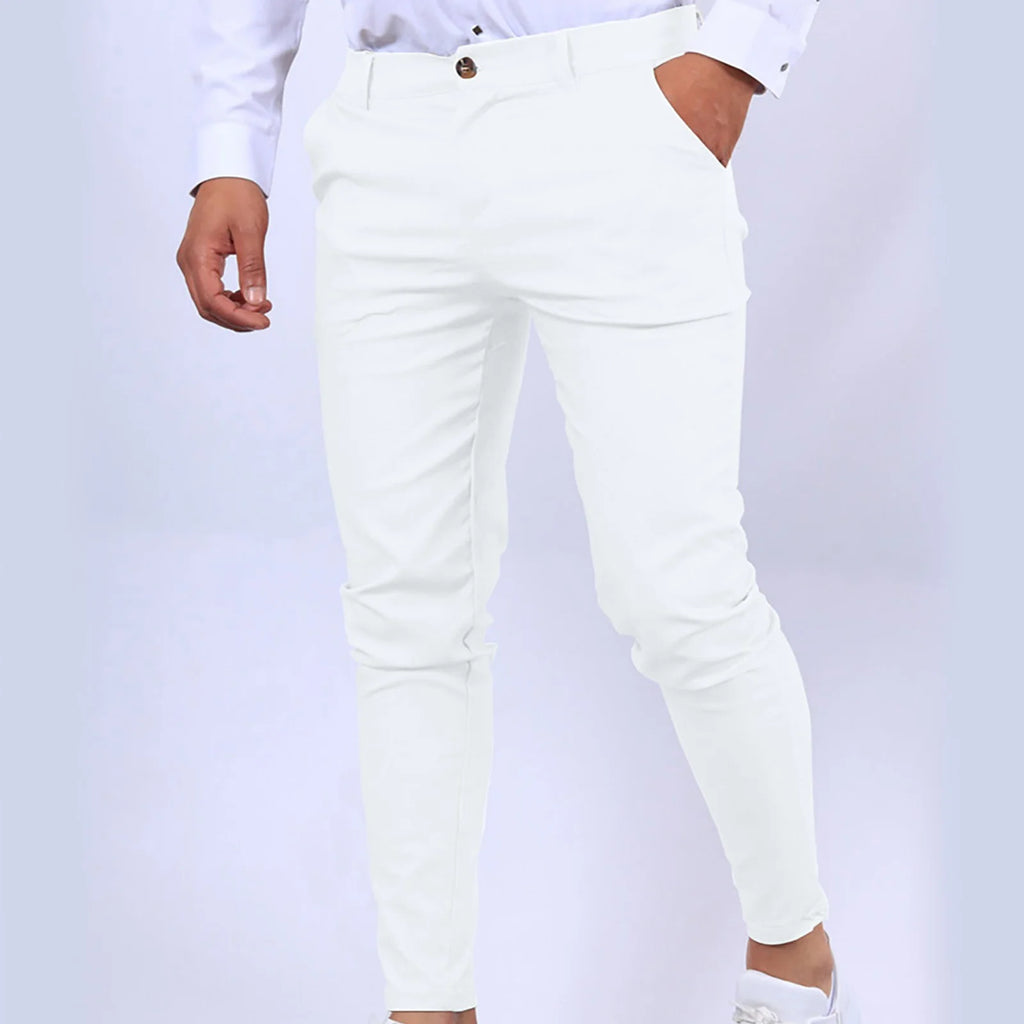 Mens Chinos Slim Fit Pants Flat Front Stretch Skinny Tapered Dress Pants Comfort Casual Solid Trousers 2024