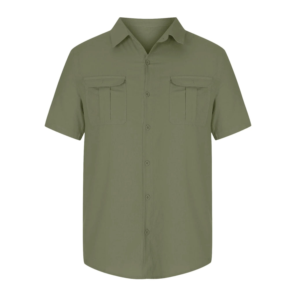 Mens Shirts Men'S Trendy Vacation Plain Color Cotton Linen Double Pocket Casual Shirts Short Sleeves Mens T-Shirts T Shirts for Men Fashion Tank Tops Men Army Green,3Xl