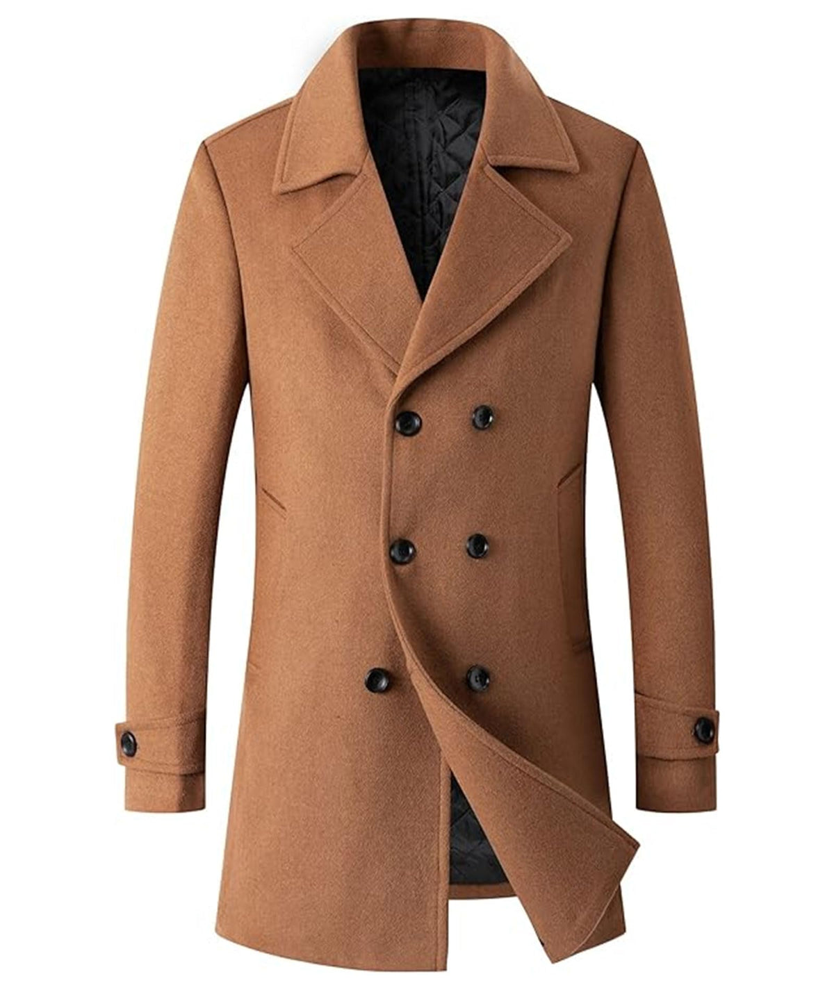 SOMTHRON Mens Woolen Trench Coat Regular Fit Double Breasted Wool Blend Jacket Winter Pea Coat Businesss Overcoat CM-3XL