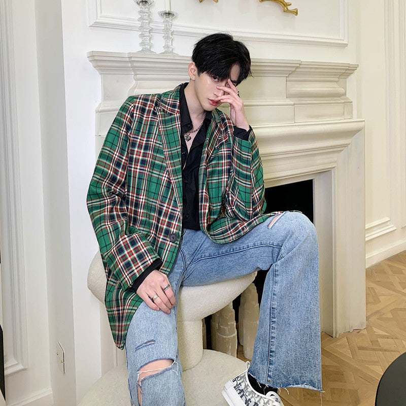 Stylish Vintage Green Plaid Casual Blazer for Men