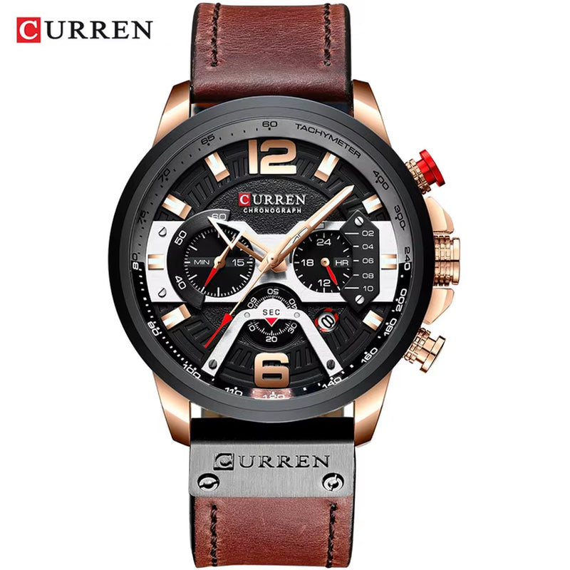 2021  Men Watches Top Brand Luxury Blue Leather Chronograph Sport Watch for Men Fashion Date Waterproof Clock Reloj Hombre