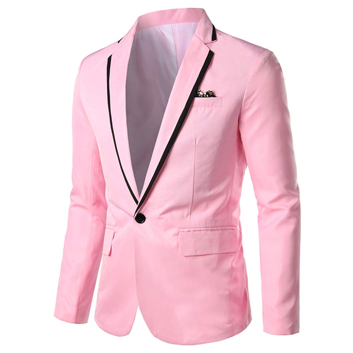 Mens Casual Slim Fit Suit Jacket 1 Button Daily Blazer Business Sport Coat Tops Pink
