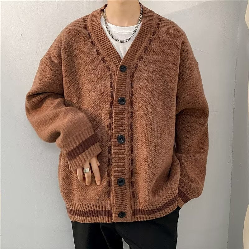 Retro Diamond Lattice Cardigan Sweater for Men