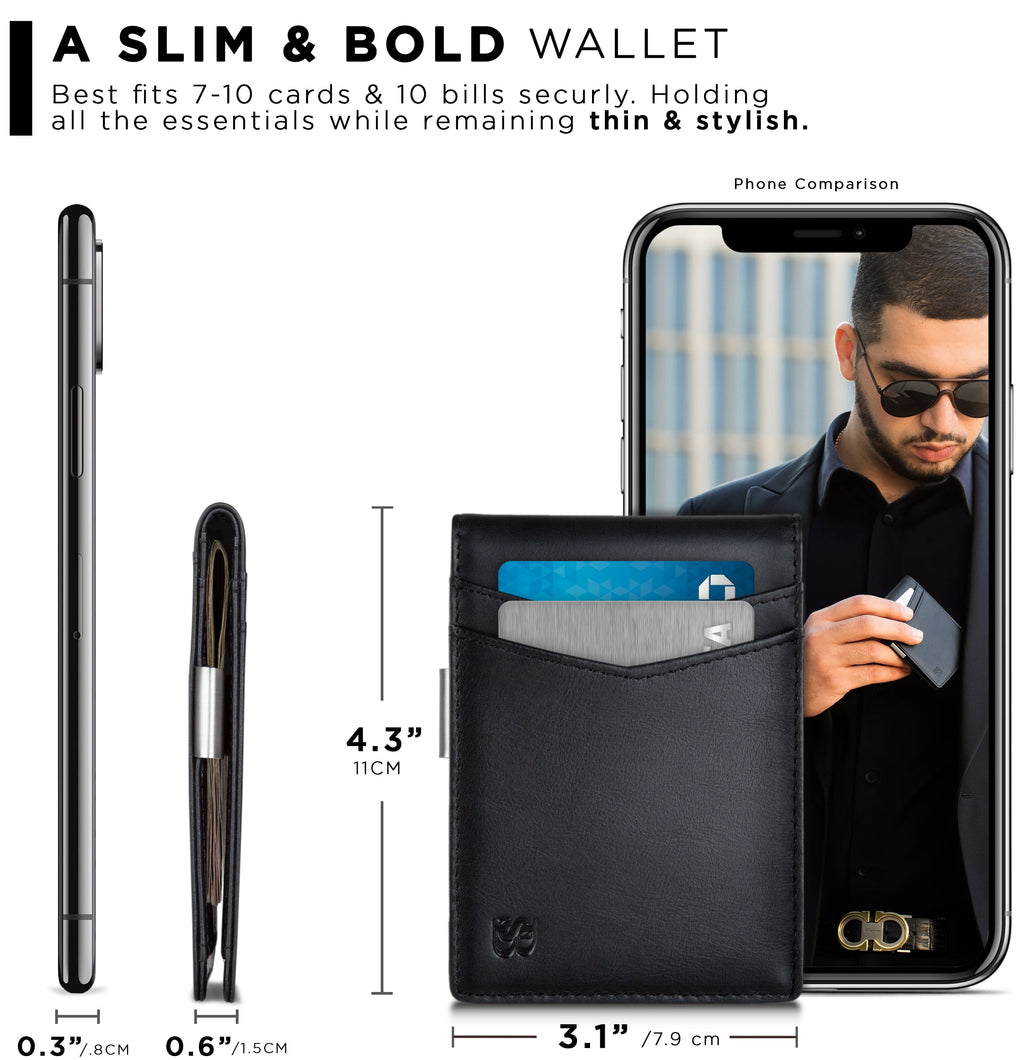 Money Clip Wallet | Mens Wallets Slim | Front Pocket | RFID Blocking Card Holder | Minimalist Mini Bifold | Charcoal Black