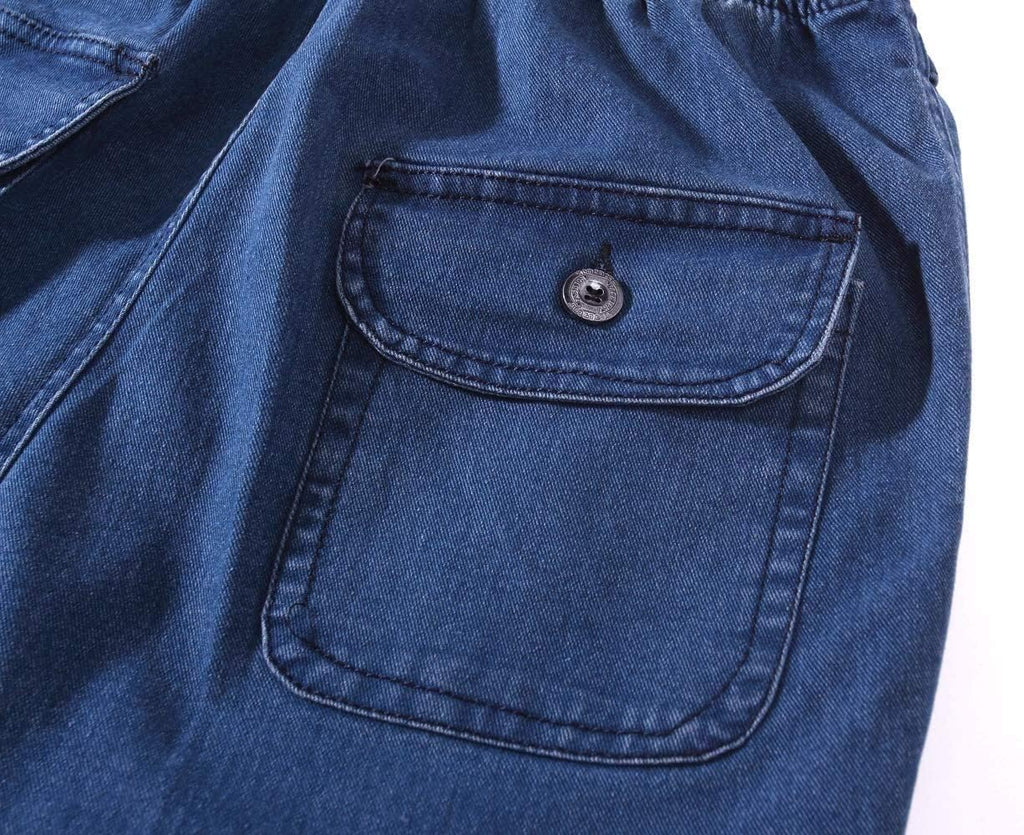 Mens Elastic Waist Jeans Casual Loose Fit Pull on Jeans Denim Pants