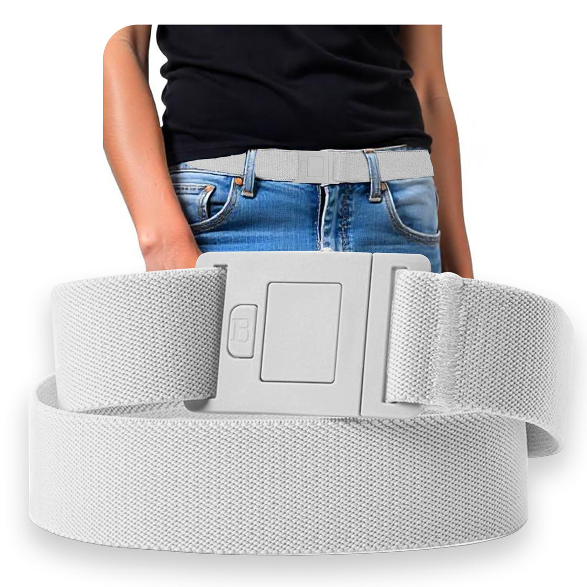 BELTAWAY Mens belt Adjustable Flat Buckle Belt – No Show Stretch Belt Men for Ultimate Comfort Easy to Use and Lightweight - White