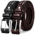 KEMISANT Mens belt 2 Pack Woven Braided Leather Belt for Gift Men Causal Golf Pants Polo Shirts Matching(Black/Wine Red28"-32" Waist Adjustable)