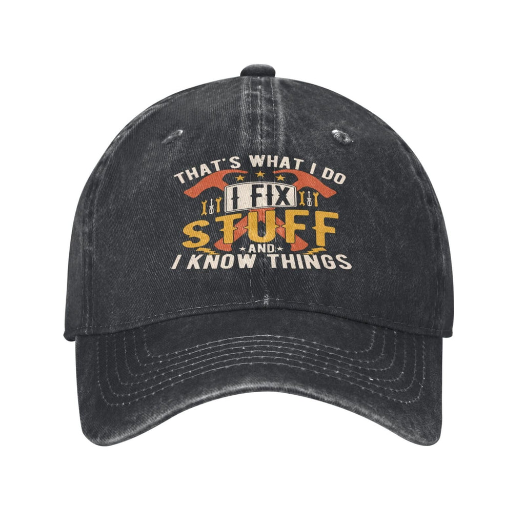 Gwokloeng Funny Hats for Men Gifts for Men Dad Him I Fix Stuff Hat Men Women Unisex Baseball Caps Graphic Cap Black