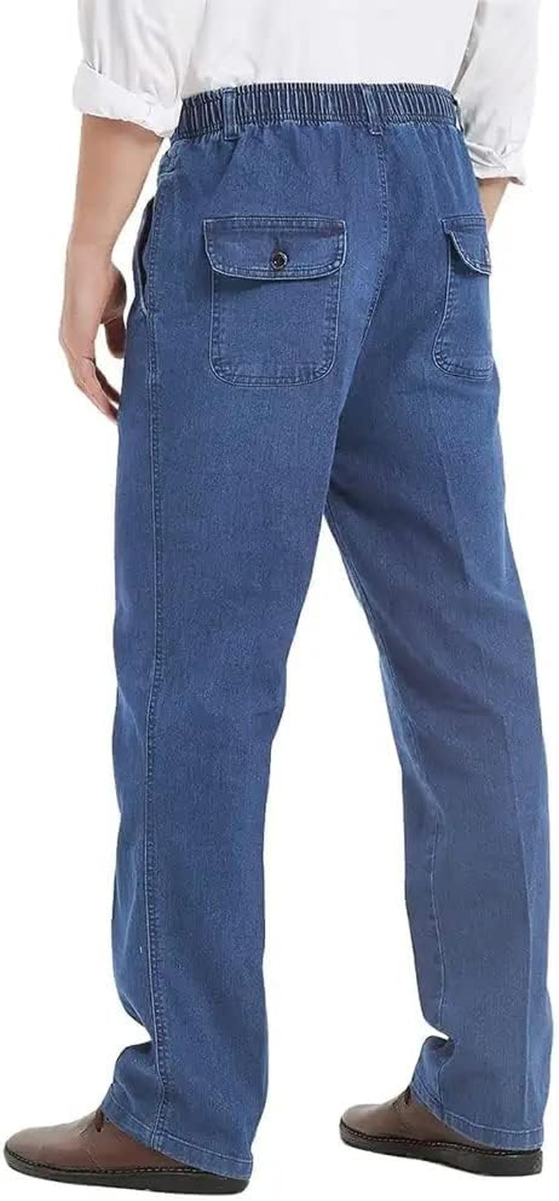 Mens Elastic Waist Jeans Casual Loose Fit Pull on Jeans Denim Pants