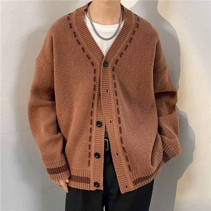 Retro Diamond Lattice Cardigan Sweater for Men