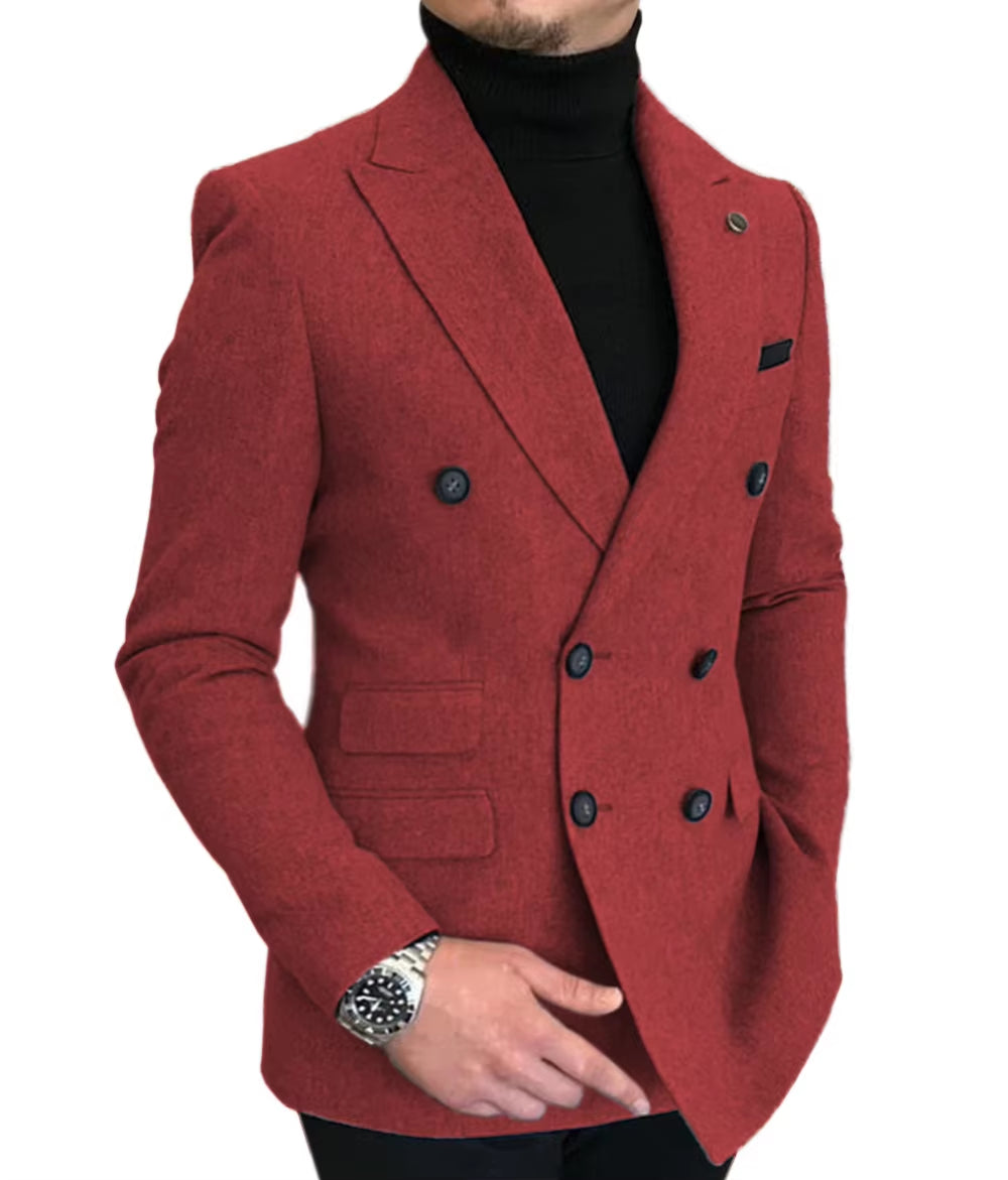 Formal 2025 New Burgundy Red Grey Lapel Tux Men Slim Fit Suits Coat Jacket Custom Made for Wendding Party Woolen Cloth