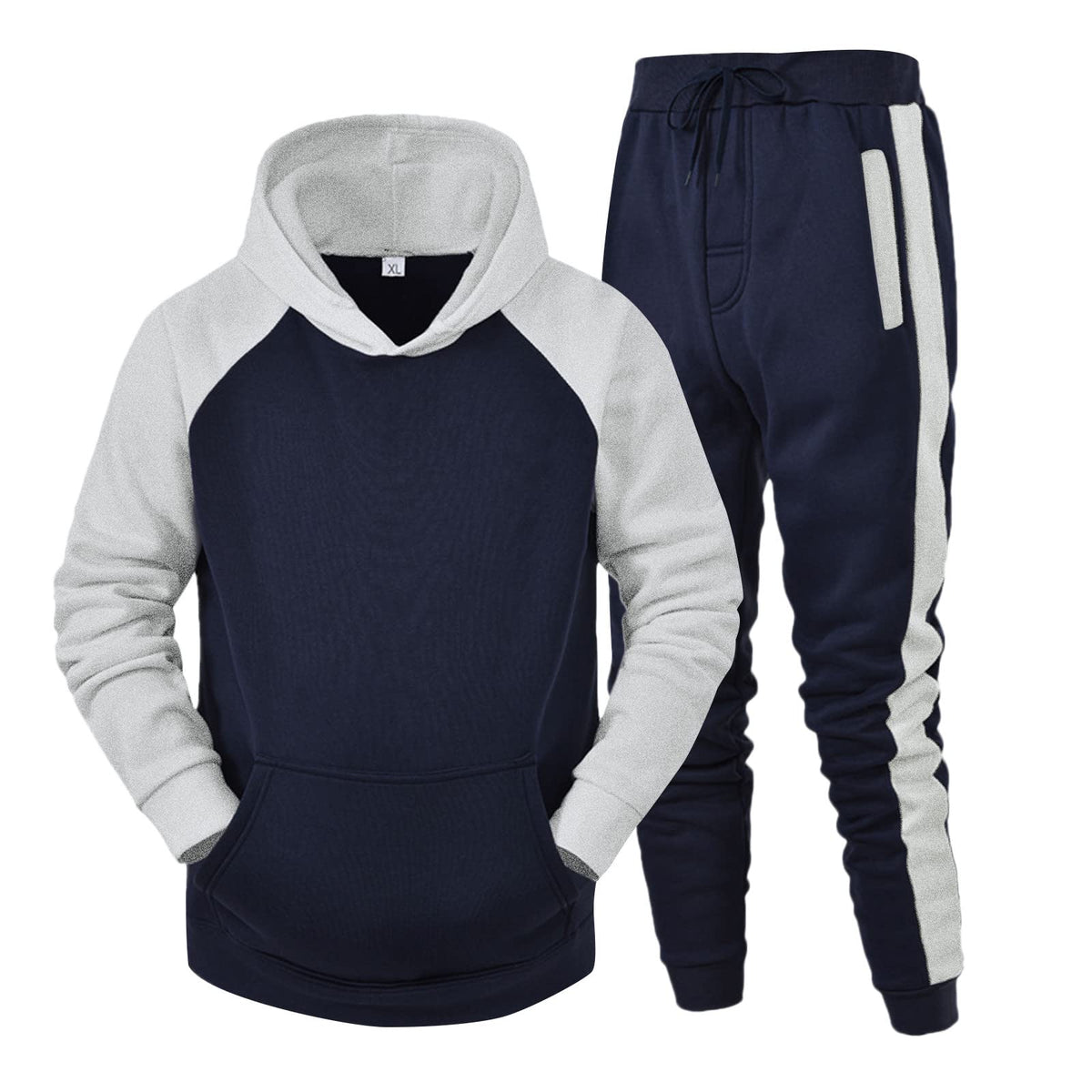Mens Tracksuit 2 Piece Hoodie Jogging Sweatsuits Sets Pullover Casual Running Sport Hoodie and Sweatpants Set for Men Navy XX-Large