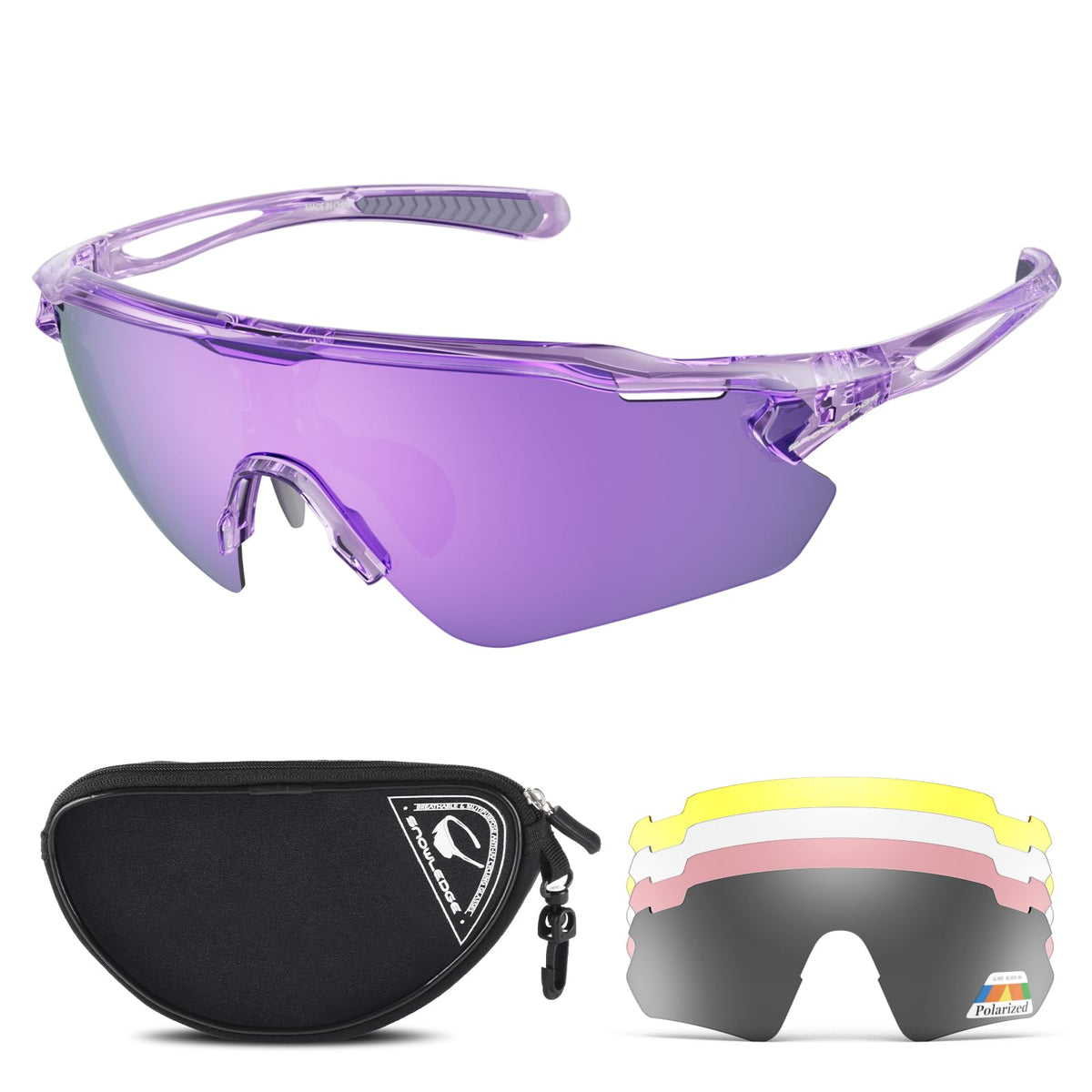 Snowledge Cycling Glasses with 5 Interchangeable Lenses Mens Womens Polarized Sports Sunglasses Running Baseball Cricket Sunglasses