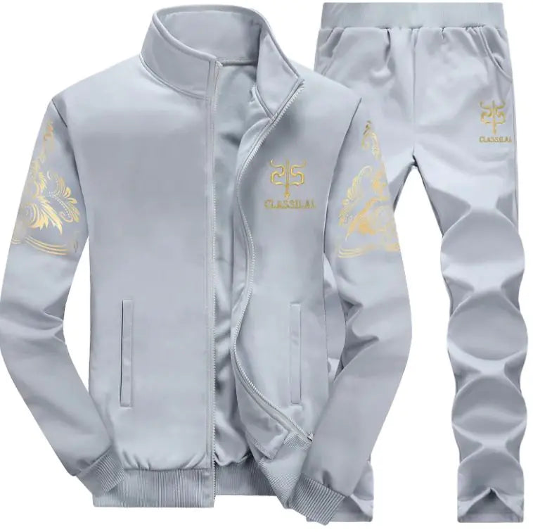 Men's sportswear set, casual cardigan jacket, thick warm outdoor sports shirt, pants, two-piece set