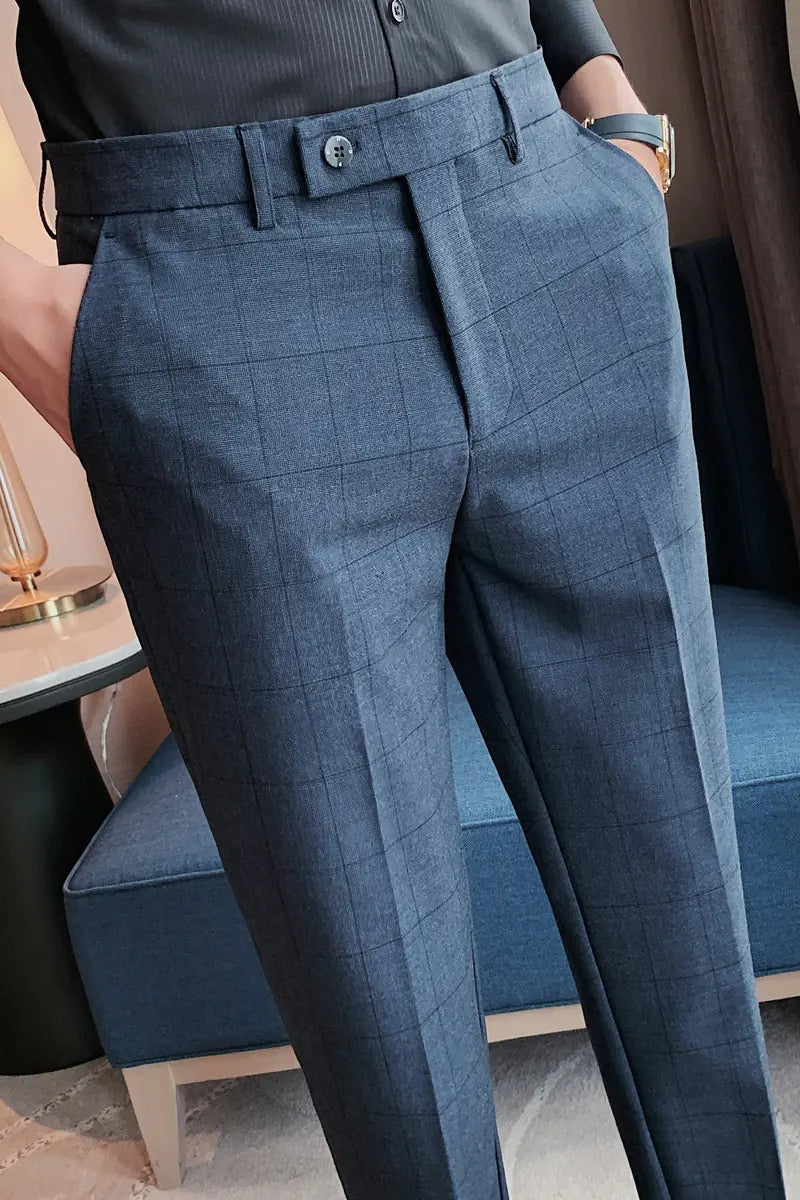 2023 British Style Slim Plaid Suit Pants for Men