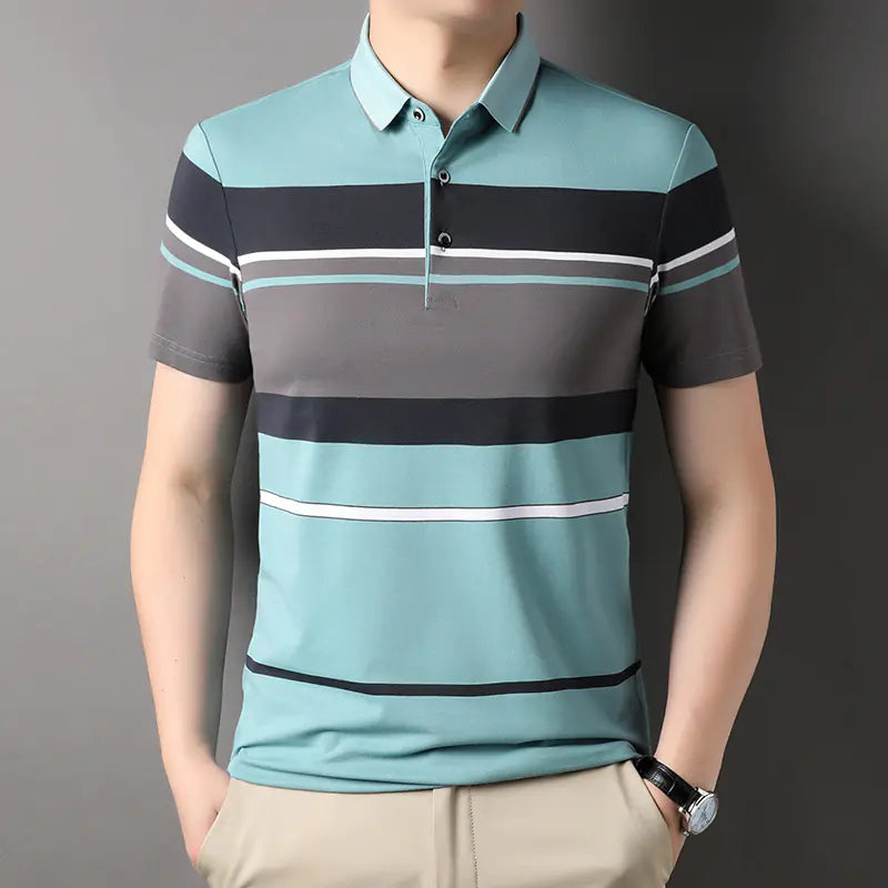 Striped Short Sleeve Polo Shirt for Men