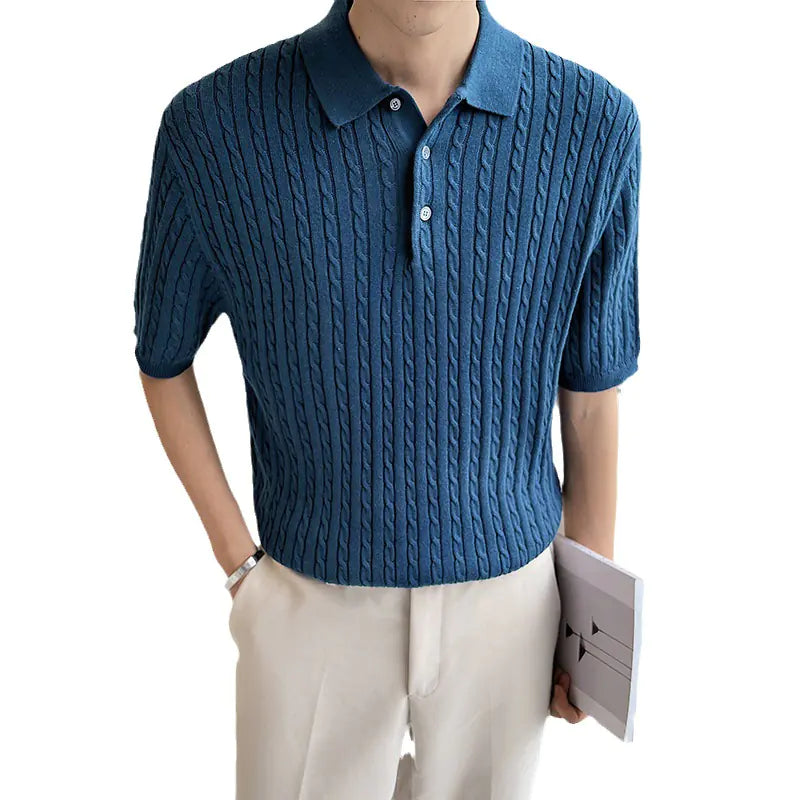 Korean Style Casual Knit Polo Shirt for Men