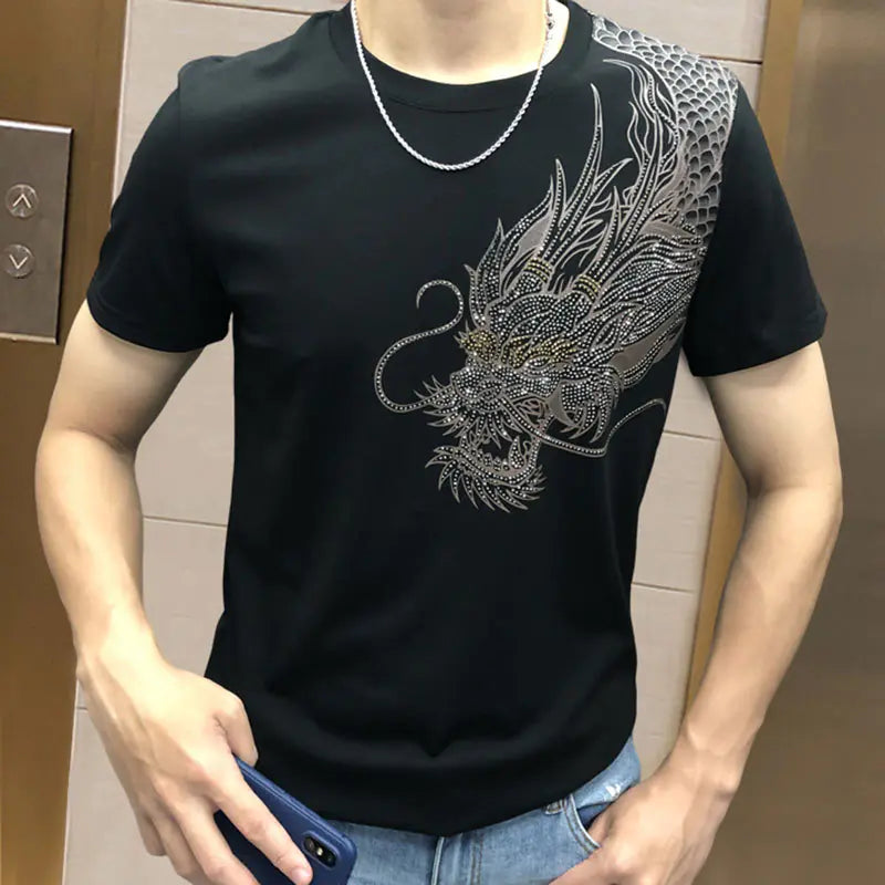 Dragon Rhinestone Short Sleeve T-Shirt for Men