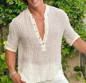 Aldrin Linen Summer Top for Men - Casual Loose Tee