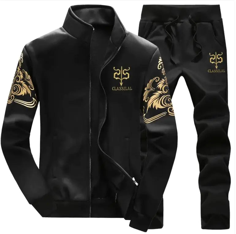 Men's sportswear set, casual cardigan jacket, thick warm outdoor sports shirt, pants, two-piece set