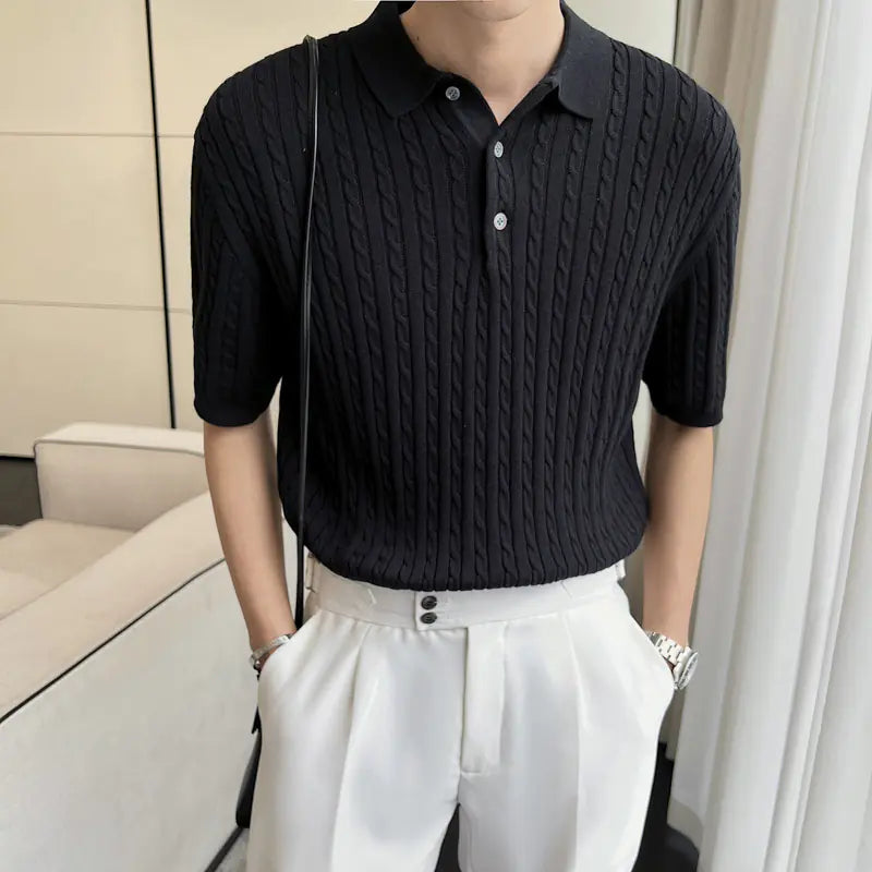 Korean Style Casual Knit Polo Shirt for Men